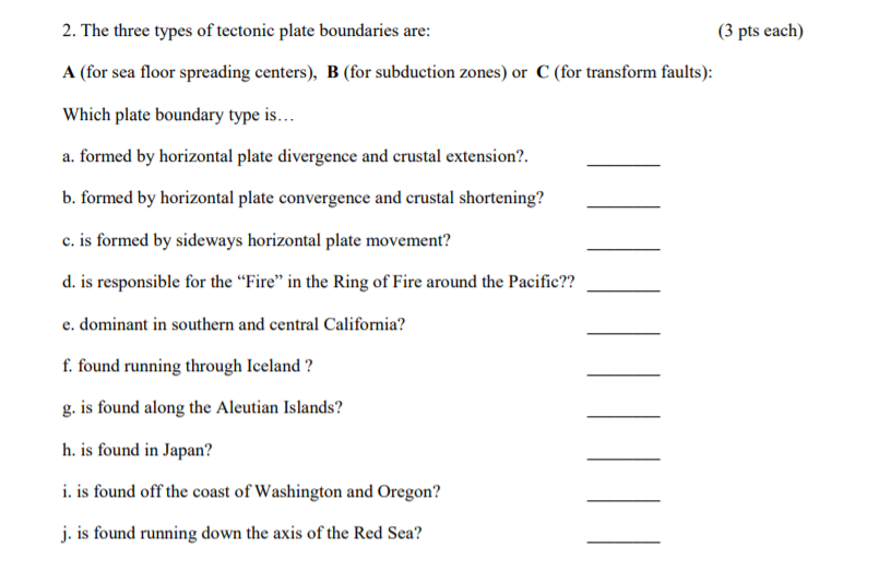 Solved 2 The Three Types Of Tectonic Plate Boundaries Ar