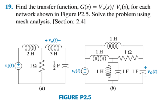 Solved 19 Find The Transfer Function G S Vo S Vi S Chegg Com