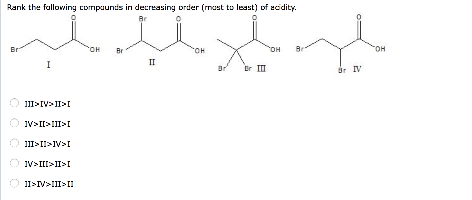 Solved Rank The Following Compounds In Decreasing Order Chegg Com