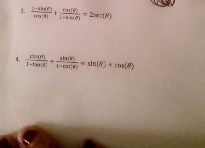 Solved 1 Sin Theta Cos Theta Cos Theta 1 Sin The Chegg Com