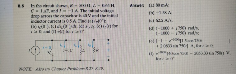 Solved In The Circuit Shown R 500 W L 0 64 H C 1 M Chegg Com