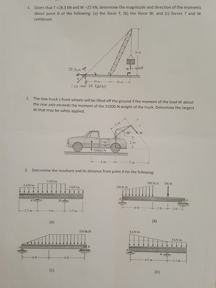 Solved 1 Given That T 28 3 Kn And W 25 Kn Determine The Chegg Com