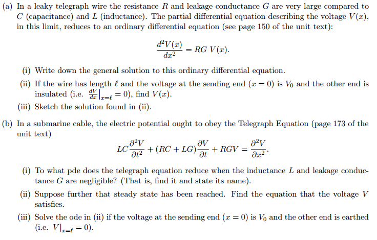 Solved In A Leaky Telegraph Wire The Resistance R And Lea Chegg Com