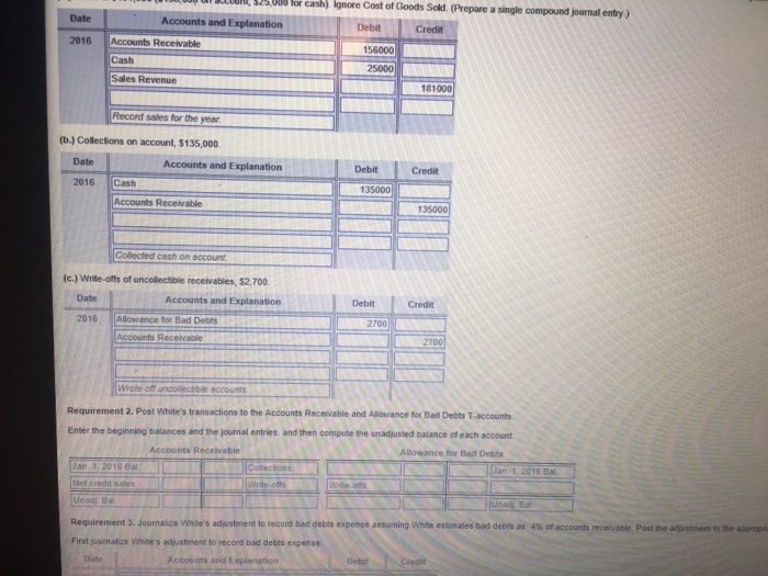 Collections on account, $135,000. Write-offs of | Chegg.com