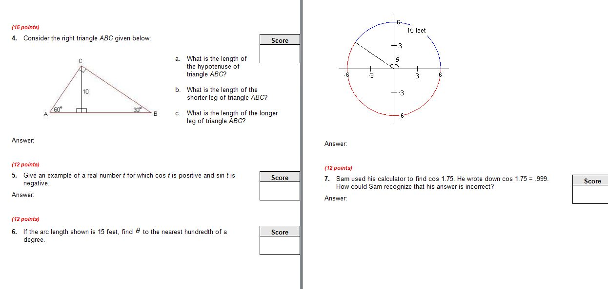 Solved Test Introduction To Trigonometry Answer The Foll