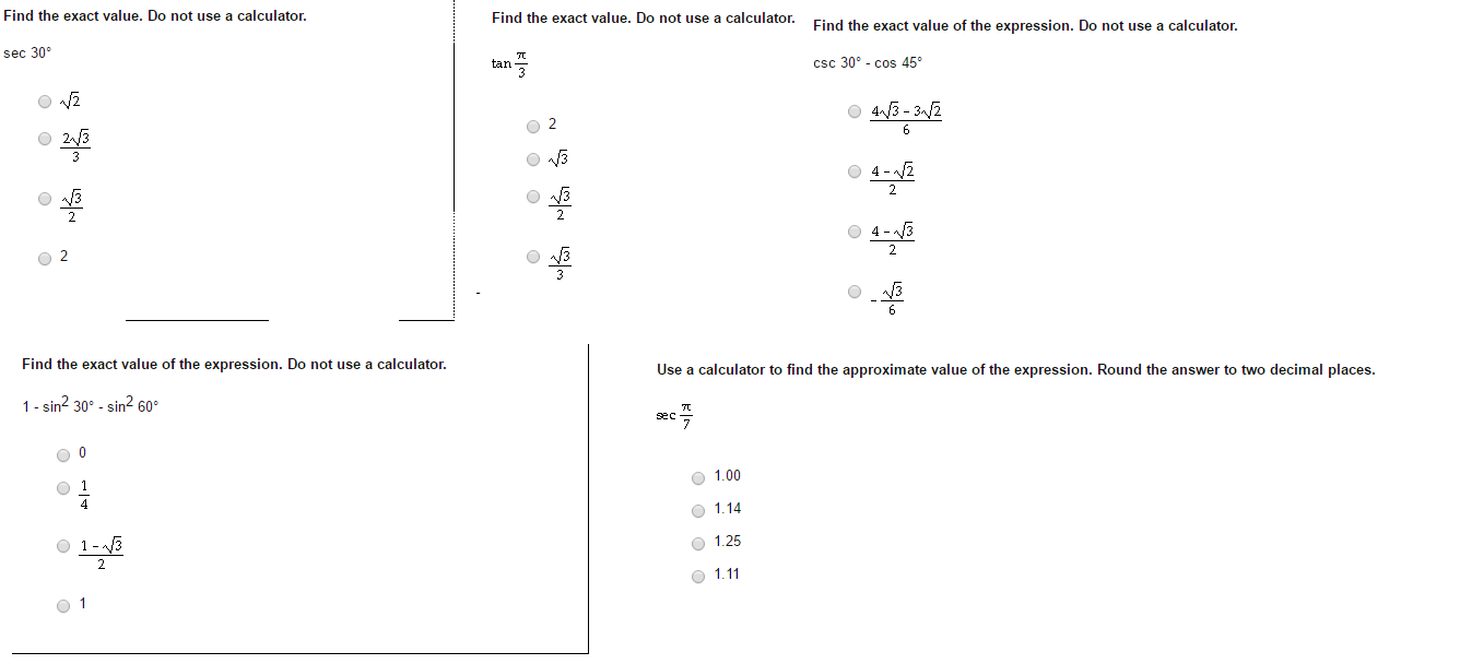 Solved Find The Exact Value. Do Not Use A Calculator. Sec