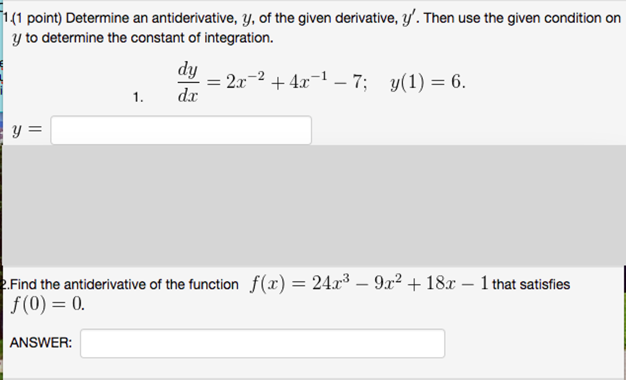Solved Determine an antiderivative, y, of the given  Chegg.com