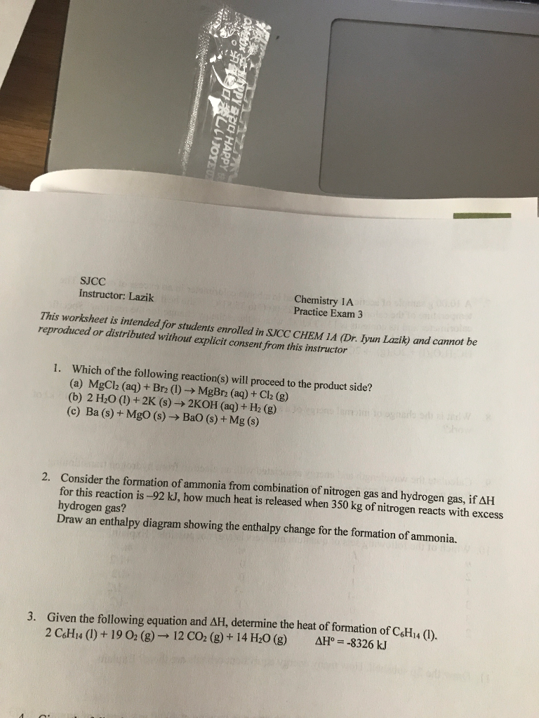 Exam SJCC 1A Solved: Instructor: Practice Lazik Chemistry ...