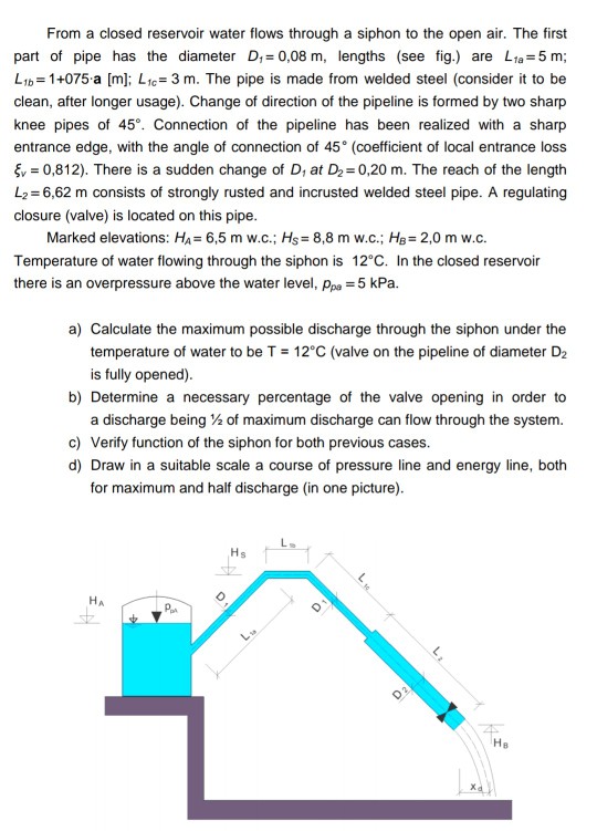 Solved From A Closed Reservoir Water Flows Through A Siph Chegg Com