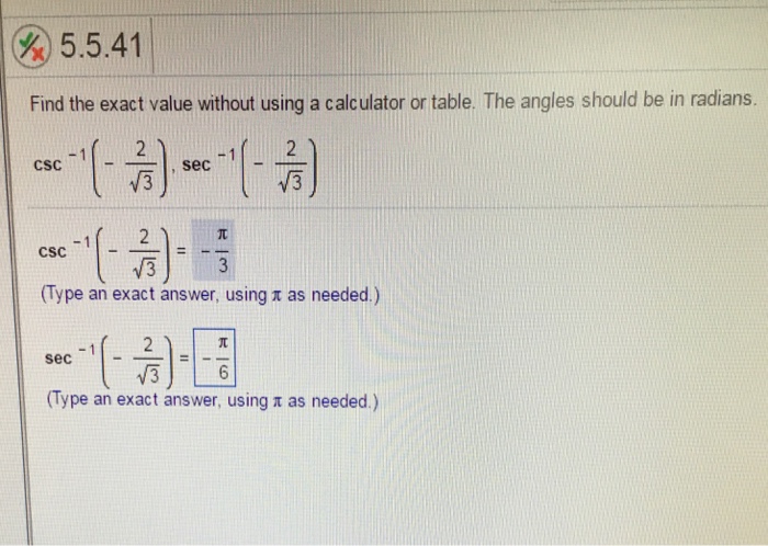 Solved 5 5 41 Find The Exact Value Without Using A Chegg Com