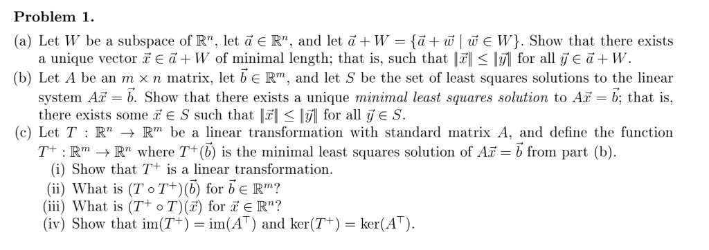 Solved Problem 1 A Let W Be A Subspace Of R Let A Ye R Chegg Com