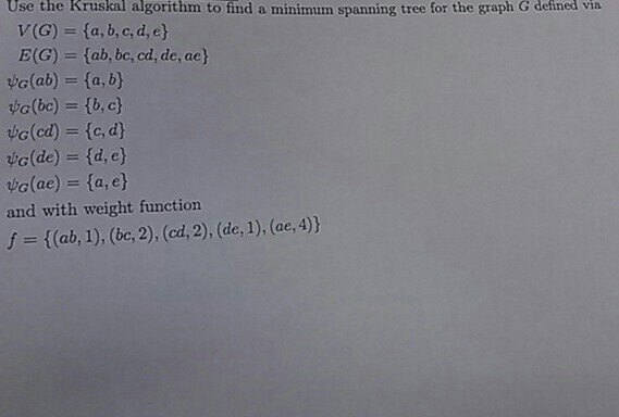 Solved Use The Kruskal Algorithm To Find A Minimum Spanni Chegg Com