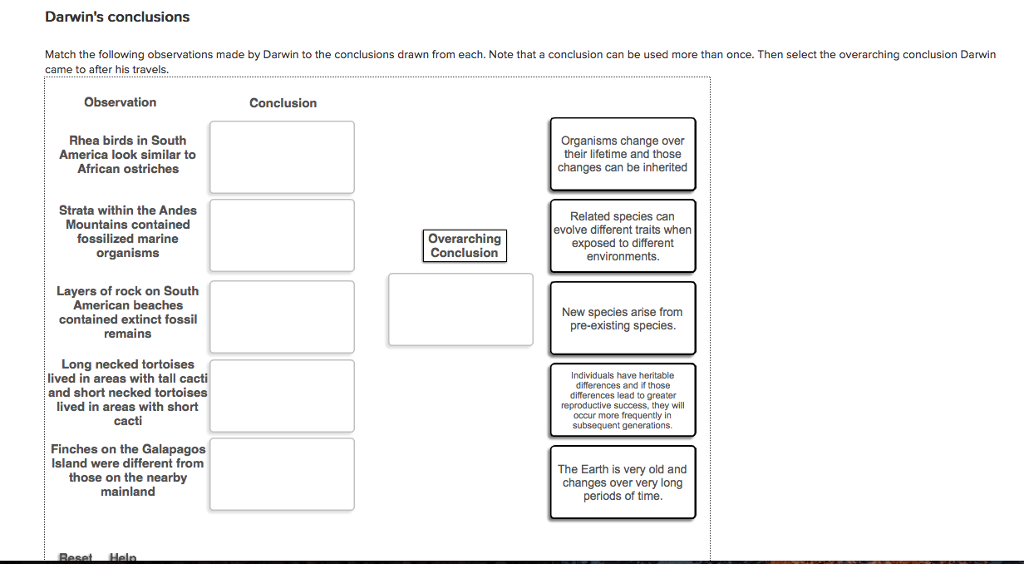 Solved Match The Following Observations Made By Darwin To Chegg Com