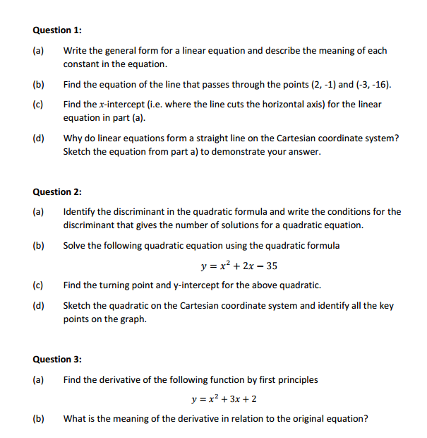 Solved A Write The General Form For A Linear Equation A