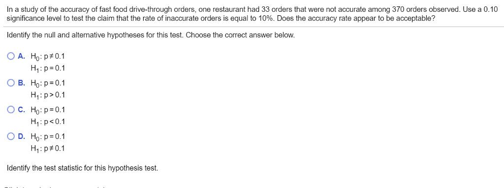 Solved In a study of fast food drive-through orders