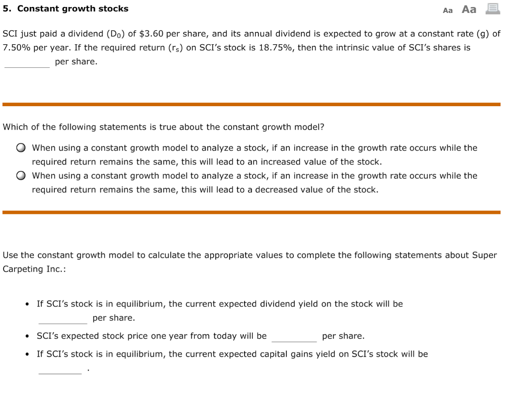 Solved: 5. Constant Growth Stocks SCI Just Paid A Dividend ... Solved: 5. Constant Growth Stocks SCI Just Paid A Dividend ...