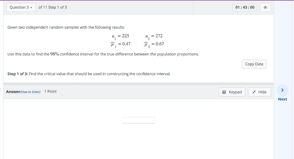 Solved: Question 3 ▽ Of 11 Step 1 Of 3 01:43:00 Given Two
