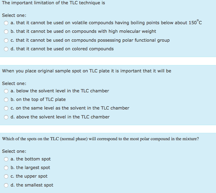 Solved The Important Limitation Of The Tlc Technique Is S Chegg Com