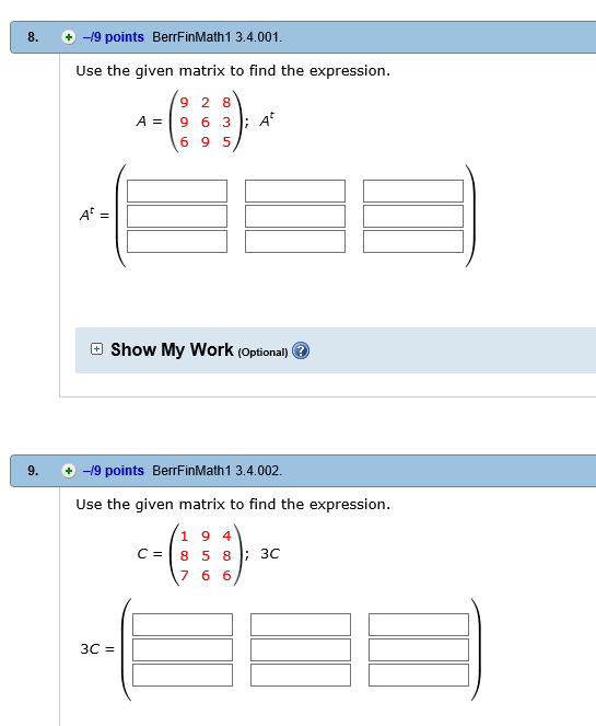 Solved Use The Given Matrix To Find The Expression A