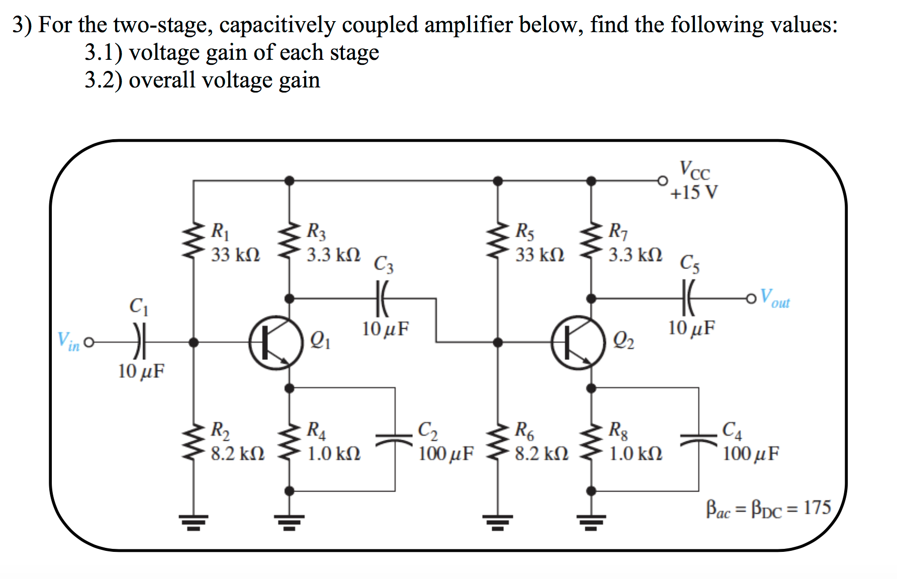 Solved For The Two Stage Capacitively Coupled Amplifier Chegg Com