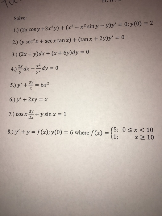 Solve 2x Cos Y 3x 2y X 3 X 2 Sin Y Y Y Chegg 