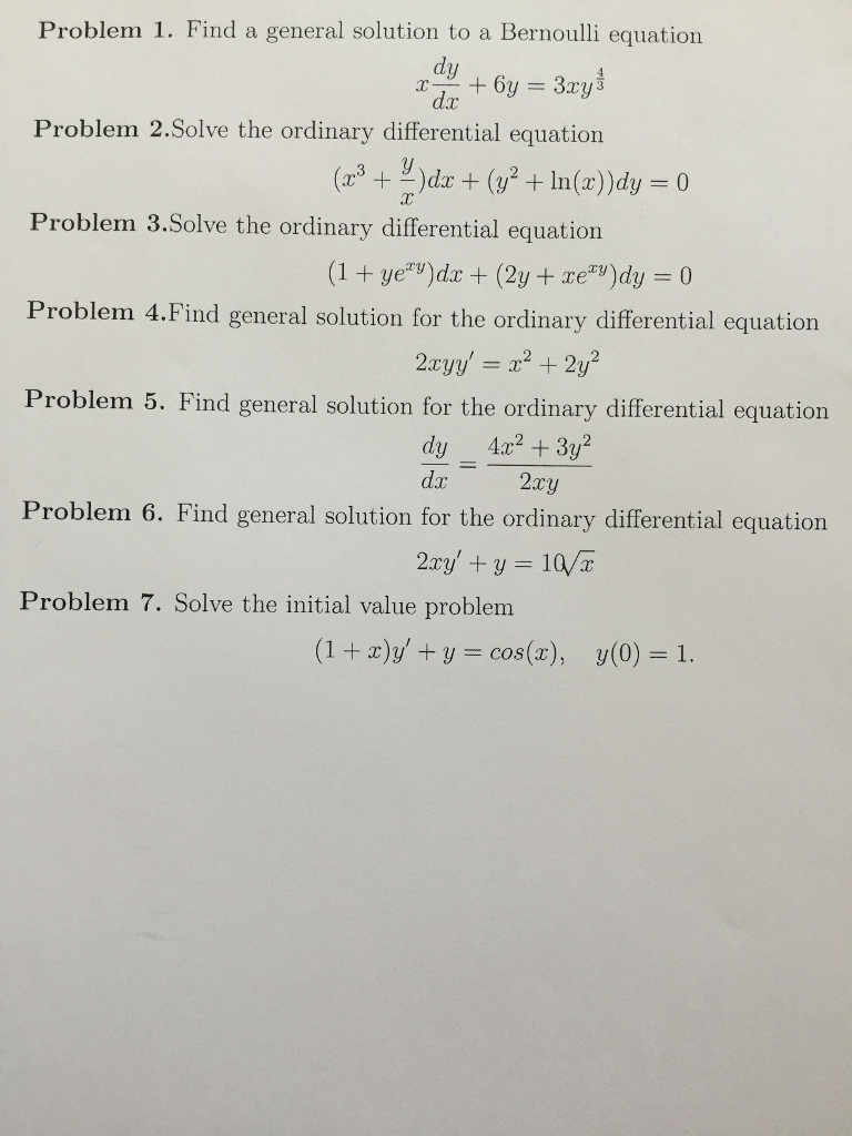 Solved Find A General Solution To A Bernoulli Equation X Chegg Com