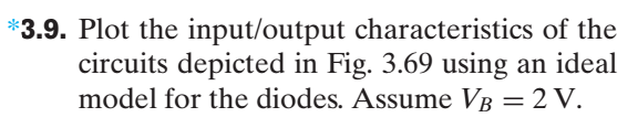 3.9. plot the input/output characteristics of the circuits depicted in fig. 3.69 using an ideal model for the diodes. assume vb 2 v