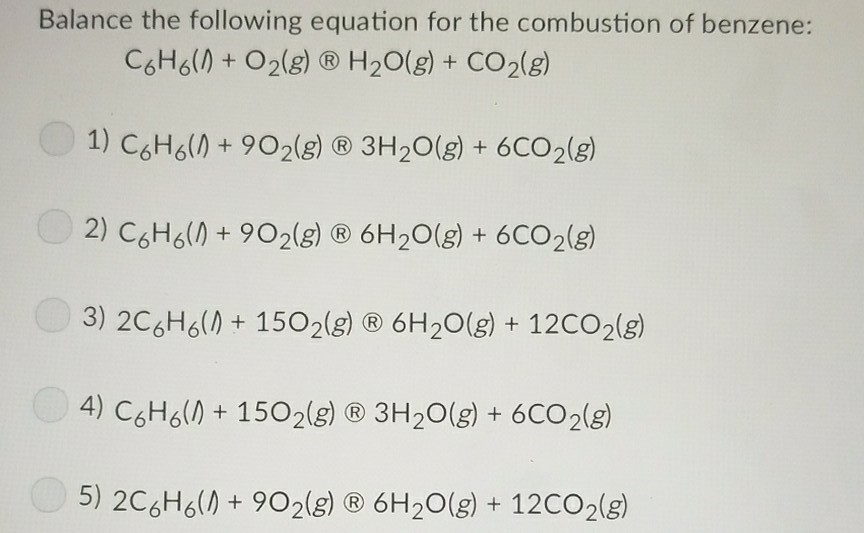 Solved Balance The Following Equation For The Combustion