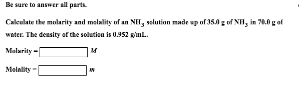 Be Sure To Answer All Parts Calculate The Molarity Chegg 