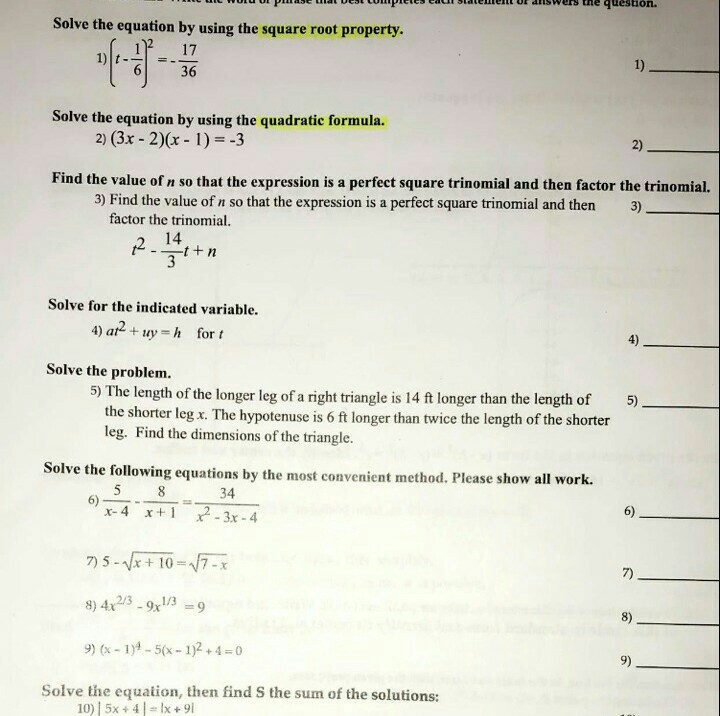 Solved Solve The Equation By Using The Square Root Property Chegg Com