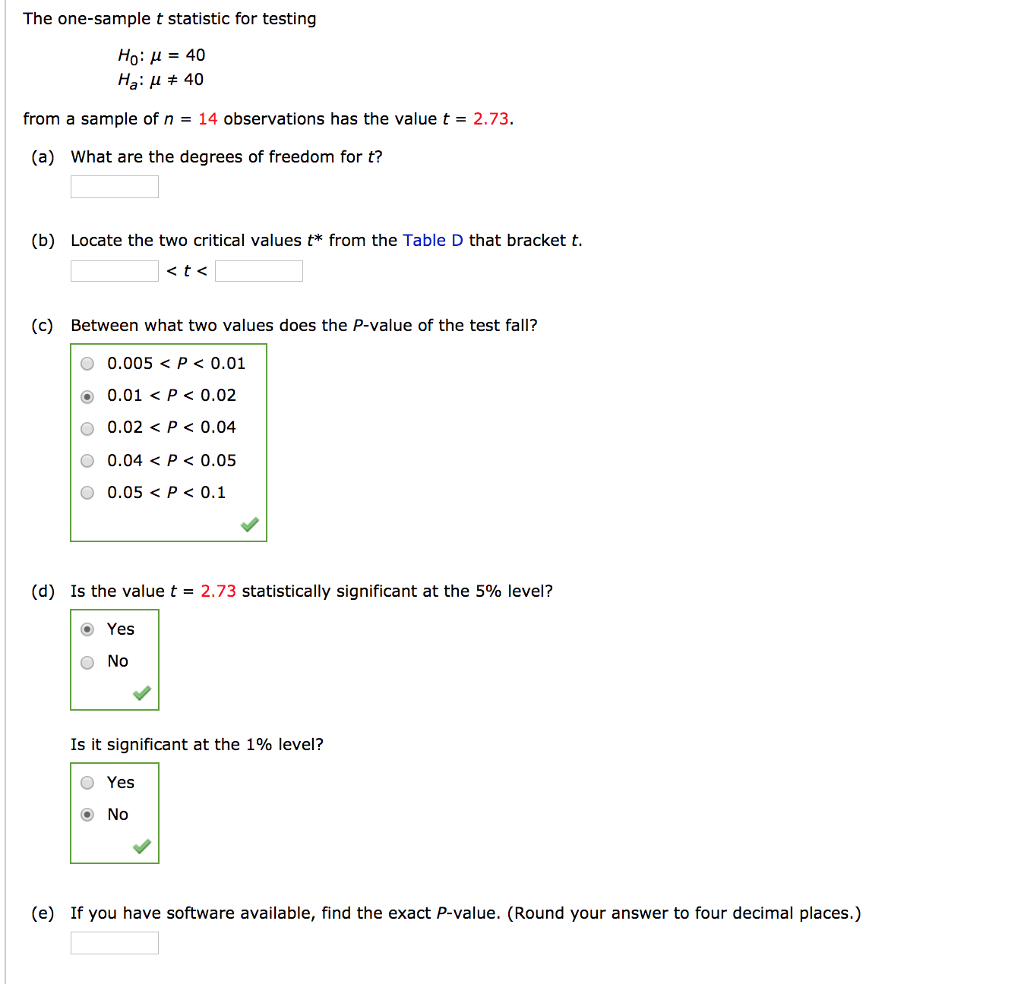 The One Sample T Statistic For Testing Ho M 40 Hai Chegg Com