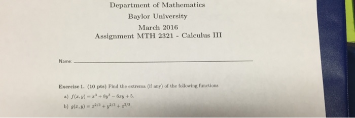 Solved Department Of Mathematics Baylor University March Chegg Com
