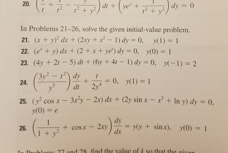 In Problems 21 26 Solve The Given Initial Value Chegg Com