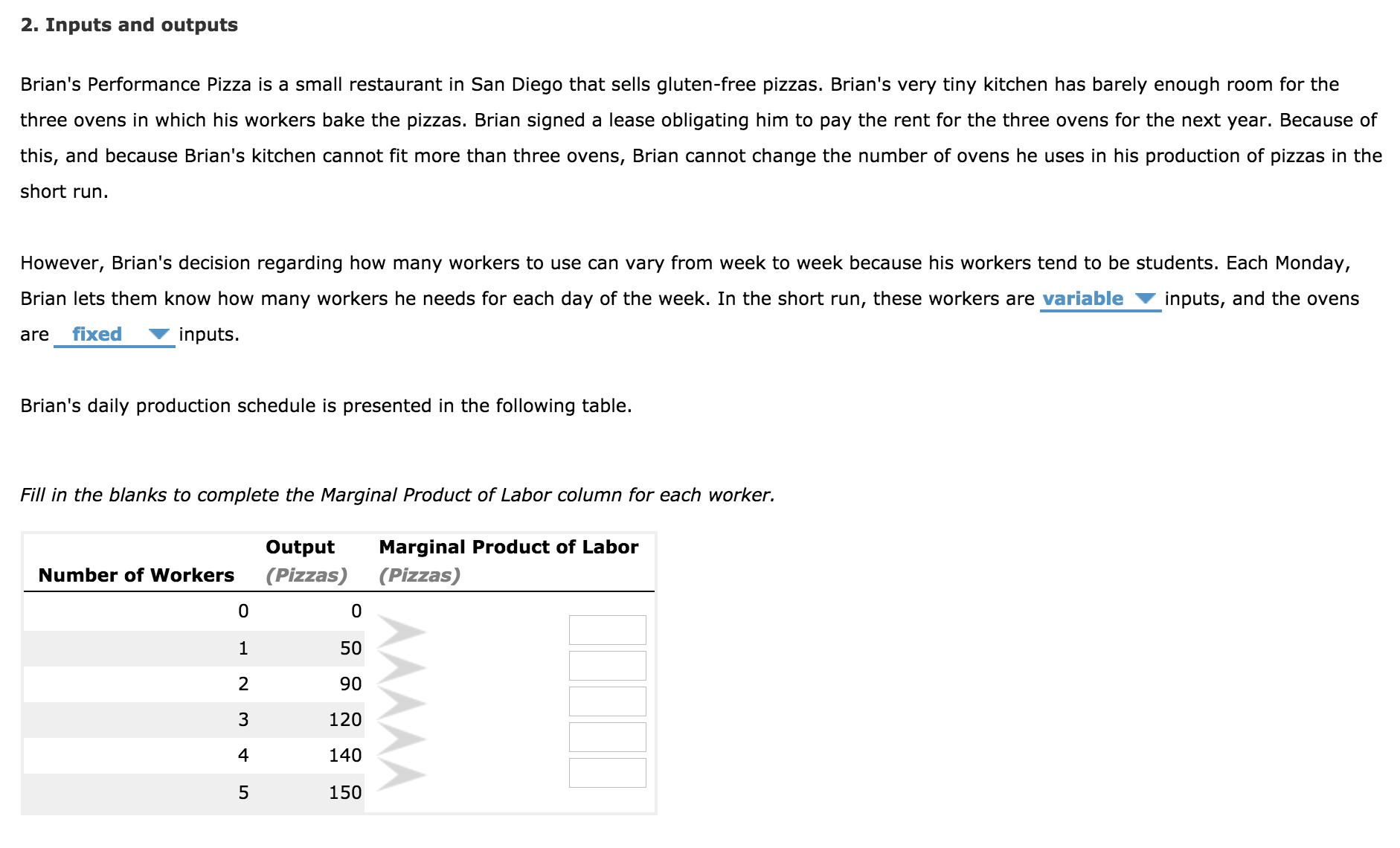 Solved 2 Inputs And Outputs Brian S Performance Pizza Is