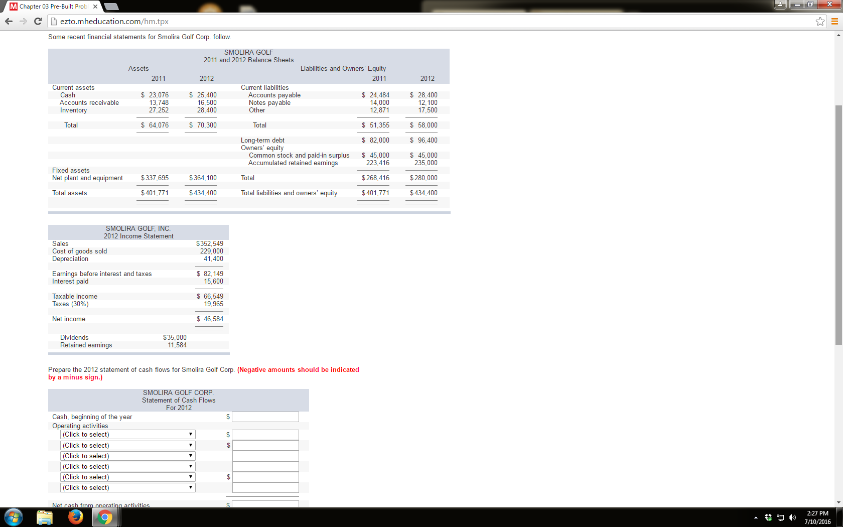 Solved: Some Recent Financial Statements For Smolira Golf ... Solved: Some Recent Financial Statements For Smolira Golf ...