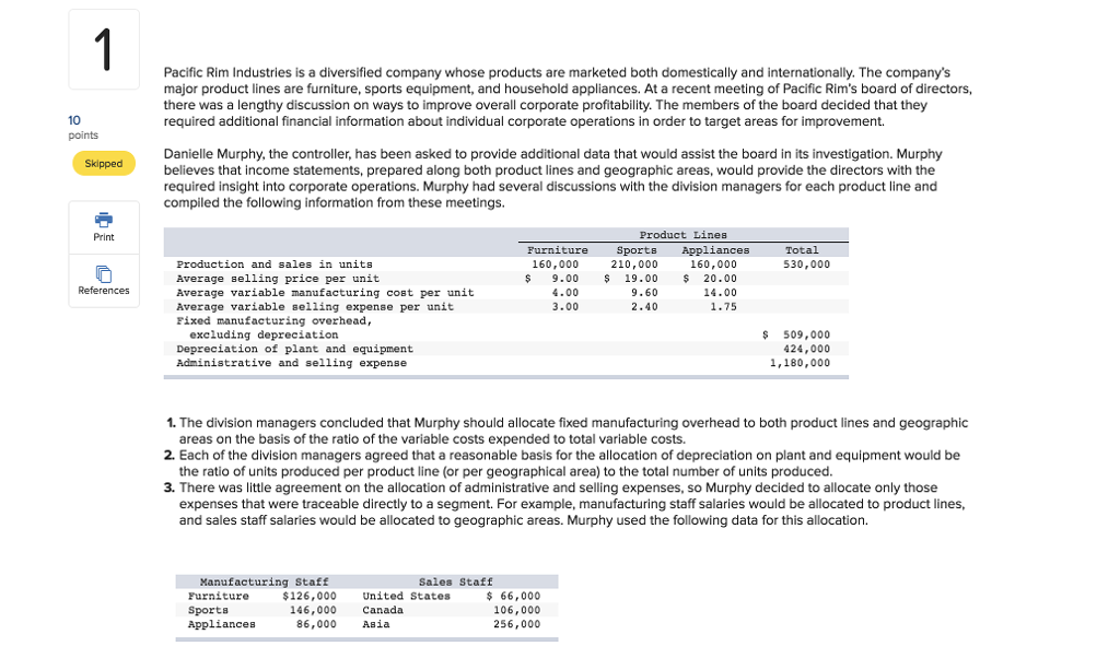 Solved Pacific Rim Industries Is A Diversified Company Wh