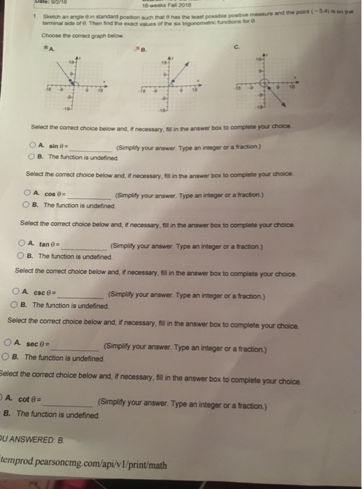 Solved Sketch An Angle Theta In Standard Position Such Th