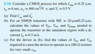 Solved Consider A Cmos Process For Which L Min 0 25 Mu Chegg Com