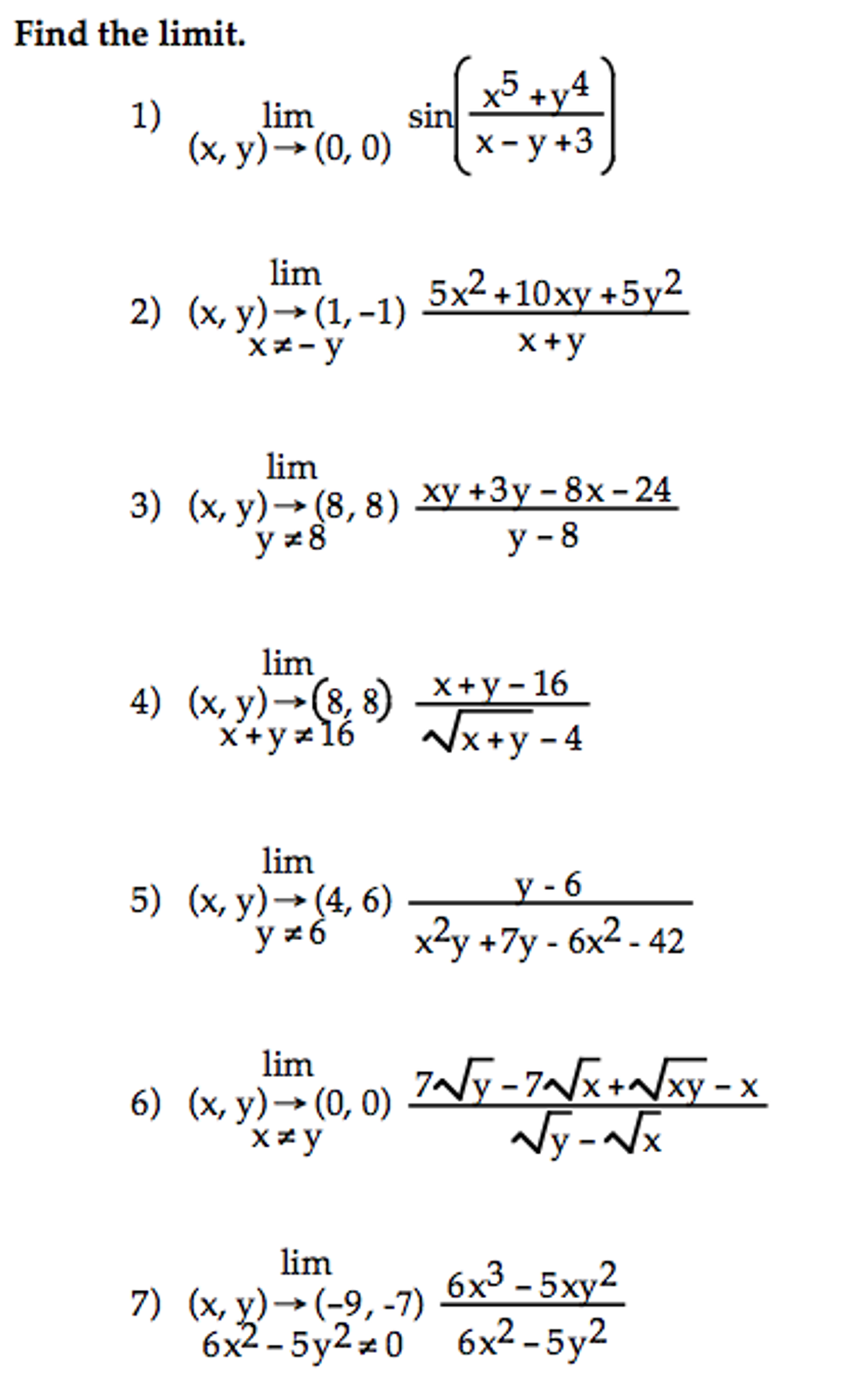 Solved Find The Limit Lim X Y Rightarrow 0 0 Sin X 5 Chegg Com