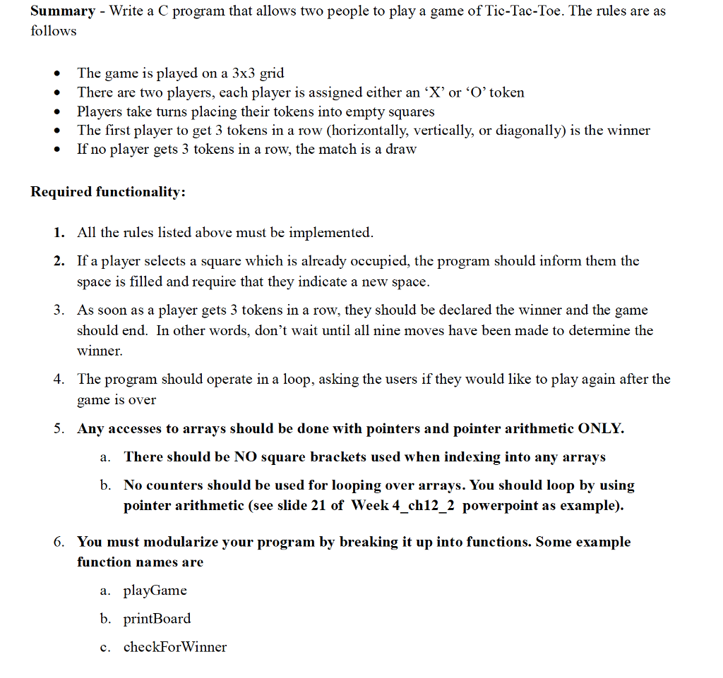 Solved Summary The term project Tic-Tac-Toe will be