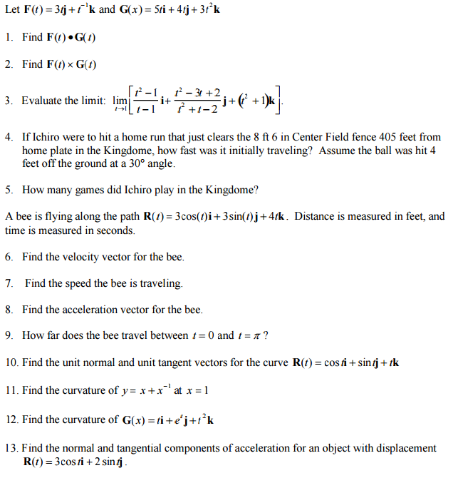 Solved Let F T 3tj T 1 K And G X 5ti 4tj 3t Chegg Com