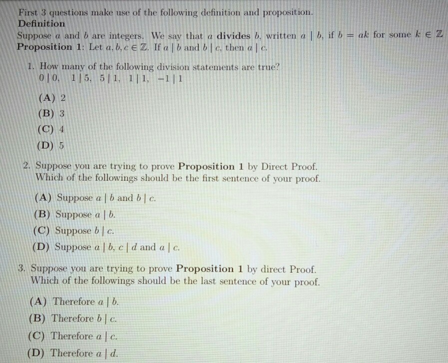 Solved Pirst 3 Questions Make Use Of The Following Defini Chegg Com