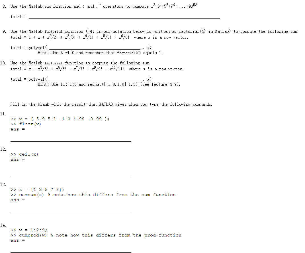 Solved Use The Matlab Sum Function And And Operators Chegg Com