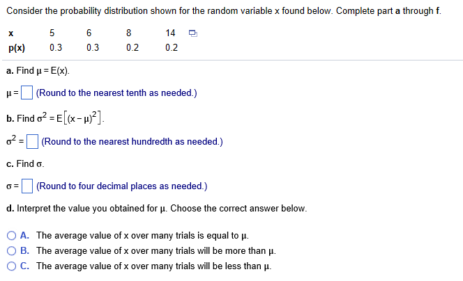 Consider The Probability Distribution Shown For The Chegg Com