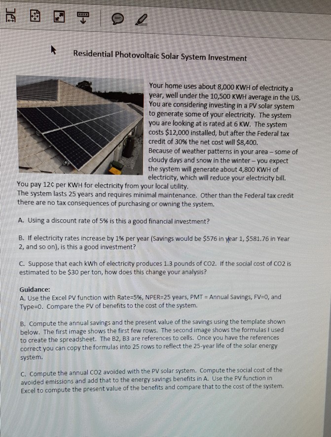 Solved Residential Photovoltaic Solar System Investment Y