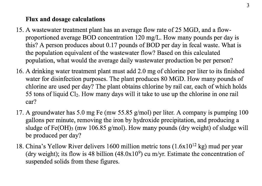 Solved 3. The average wastewater flow to a WWTP is 40,000