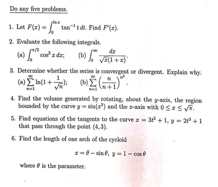 Solved Let F X Integral Ln X 0 Tan 1 T Dt Find F X Chegg Com