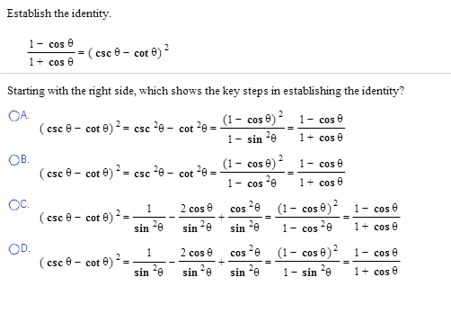 Solved Establish The Identity 1 cos Theta 1 cos Theta Chegg