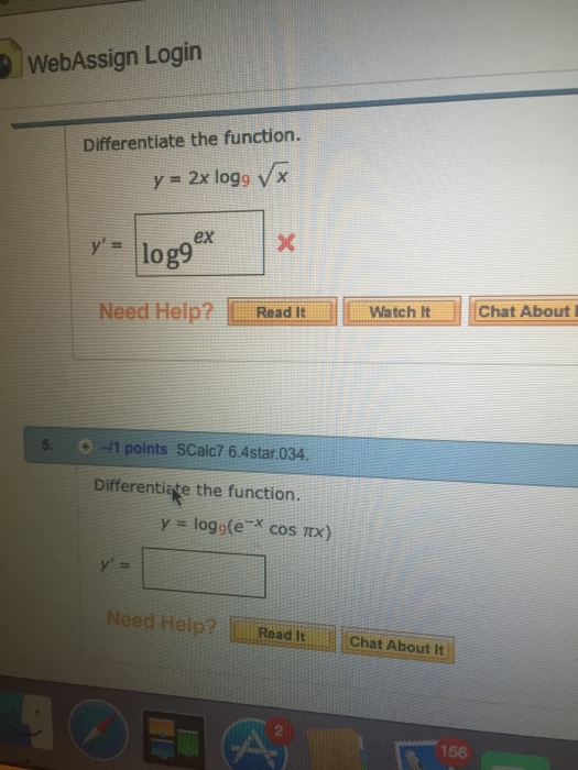 Differentiate The Function Y 2x Log 9 Root X Y Log Chegg Com