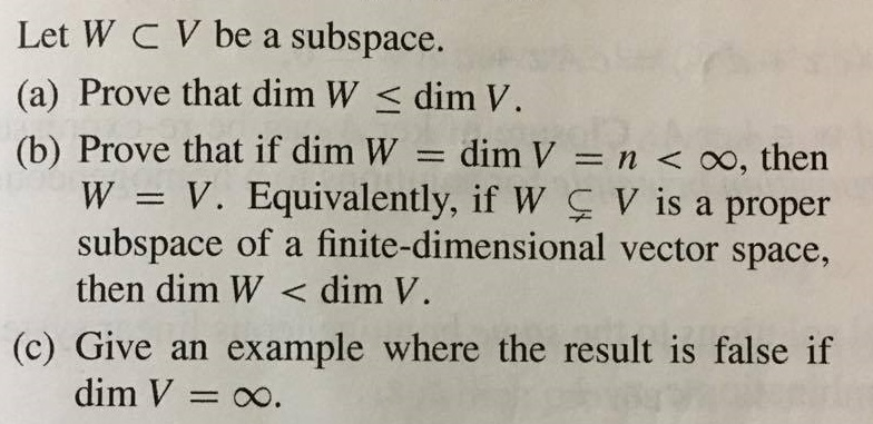 Solved Let W C V Be A Subspace A Prove That Dim W Di Chegg Com